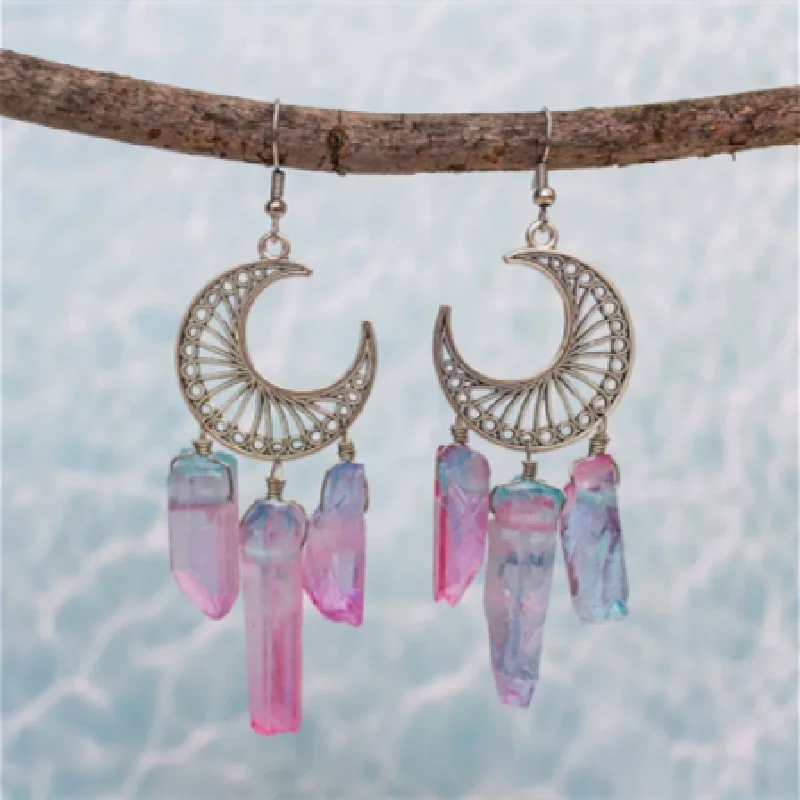 Crescent Moon Crystal Stone Earring