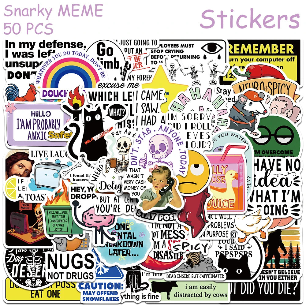 50/100pcs Cartoon Snarky MEME Stickers