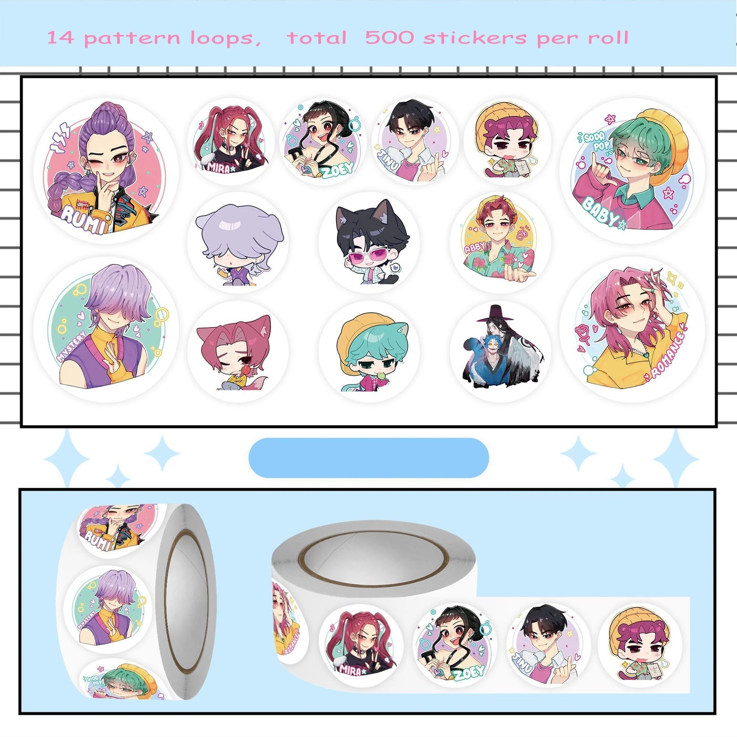 500Pcs/Roll Anime KPop Stickers