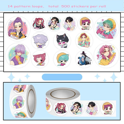 500Pcs/Roll Anime KPop Stickers