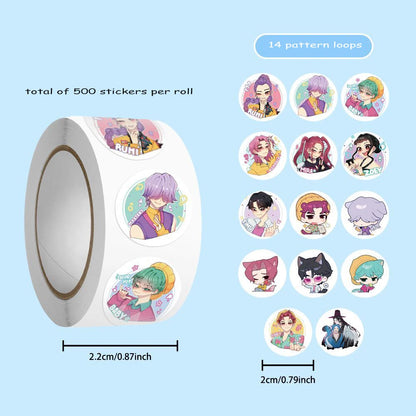 500Pcs/Roll Anime KPop Stickers