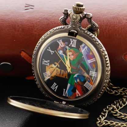 Zelda Stone Swordsman Vintage Bronze Quartz Pocket Watch