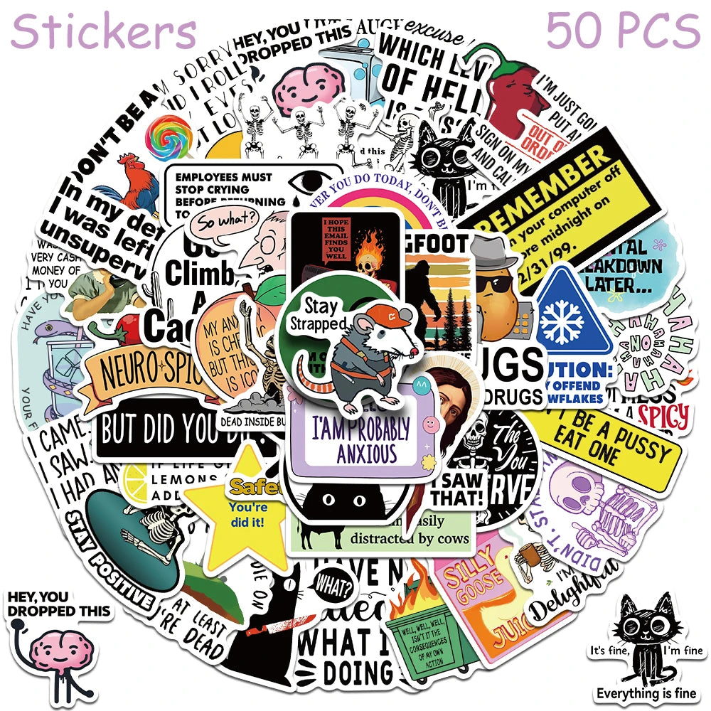 50/100pcs Cartoon Snarky MEME Stickers