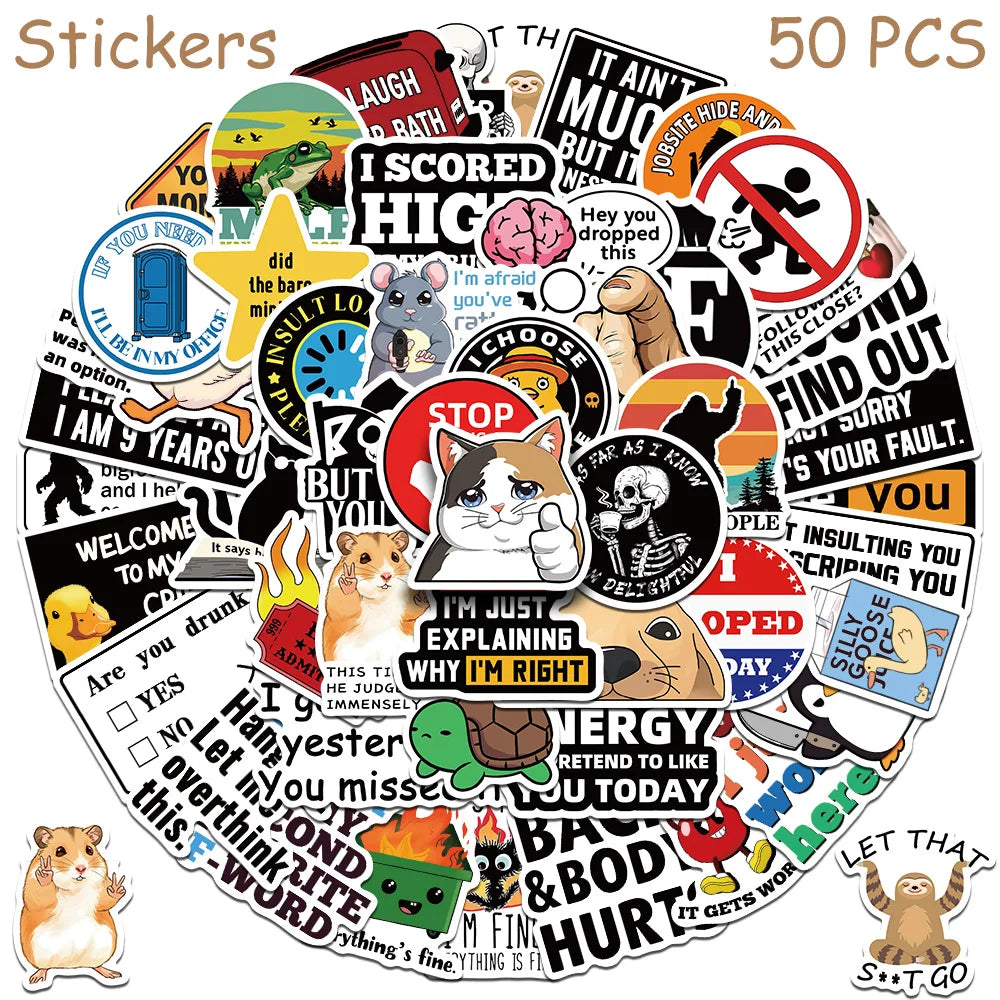 50/100pcs Cartoon Snarky MEME Stickers